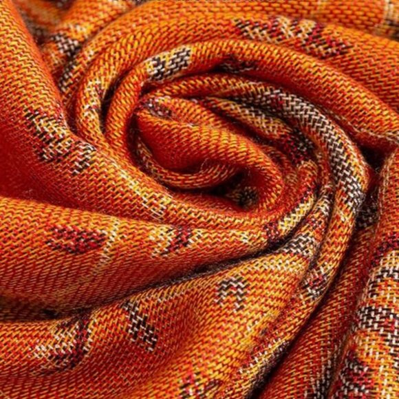 Reversible Orange Red Pashmina Shawl Wrap for Women, Fall Scarf, Bridesmaid Gift - Picture 2 of 7
